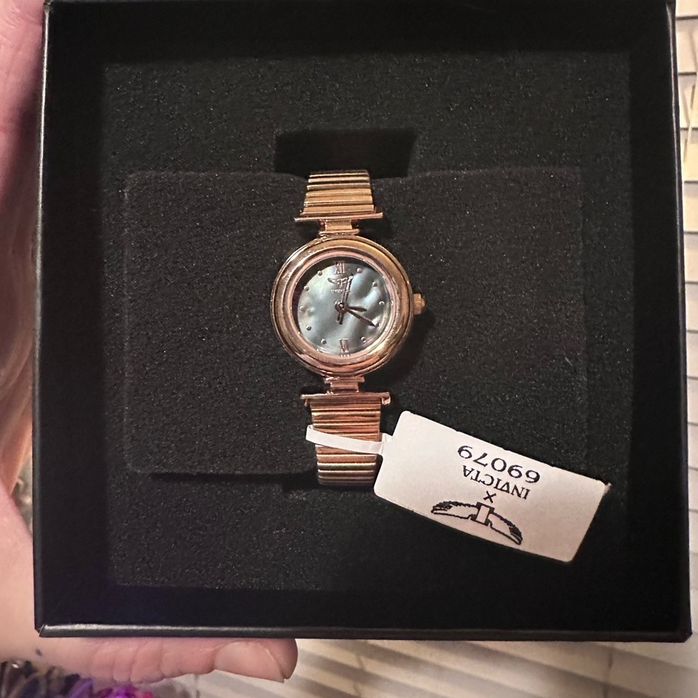 Invicta Rose Gold Ladies Watch with Black Shell Dial